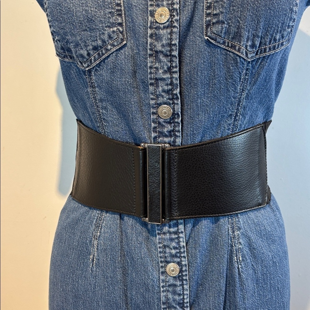 Brave Beltworks wide Black leather elasticized belt size M NWOT - Picture 6 of 12